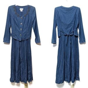 VINTAGE Stonebridge Studded Denim Maxi Dress 8